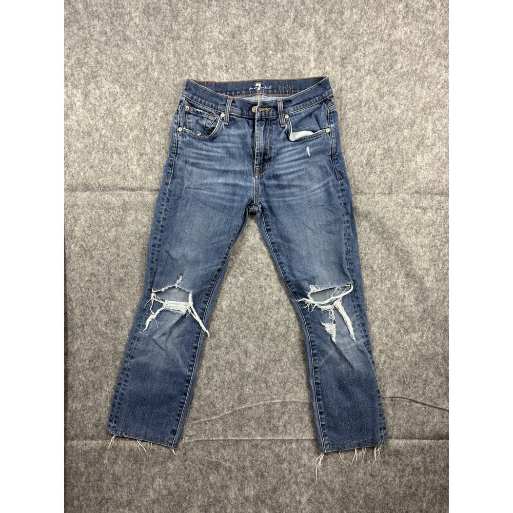 7 For All Mankind Men's Paxtyn Jeans Blue Distressed Skinny Fit Denim Size 28